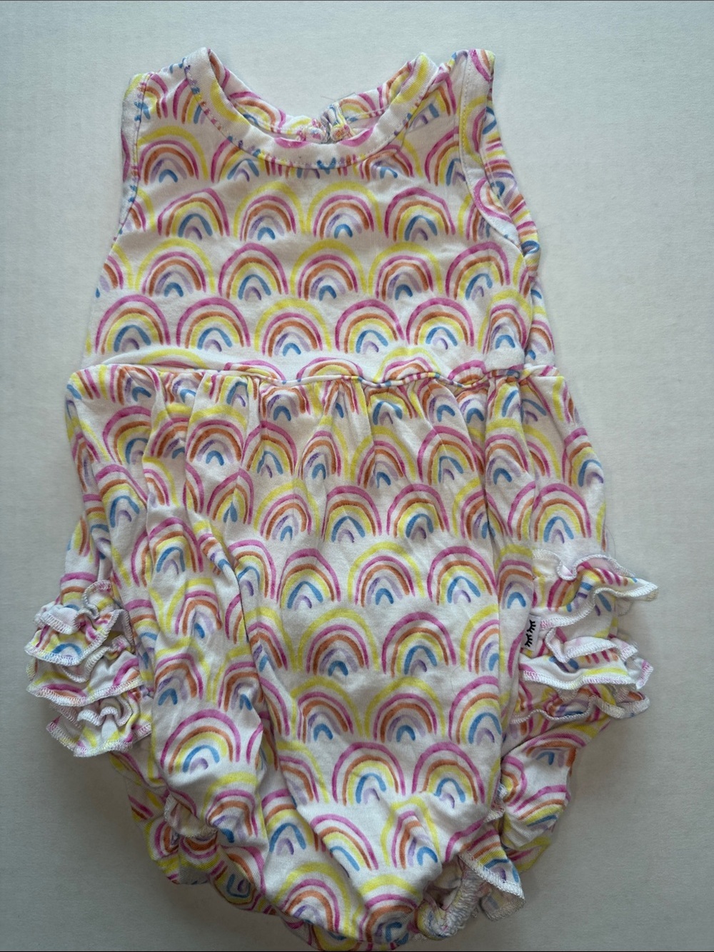 Little Sleepies Pastel Play Rainbow Ruffle Bamboo bubble romper 3-6m